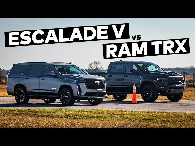 Cadillac Escalade V vs RAM TRX // Drag and Roll Race Comparison!