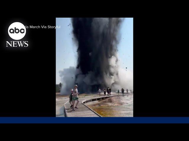 Video shows tourists flee as Yellowstone geyser erupts