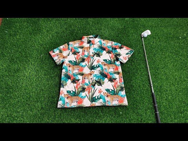 Golf Gentry Men's swing mobility leopard golf polo