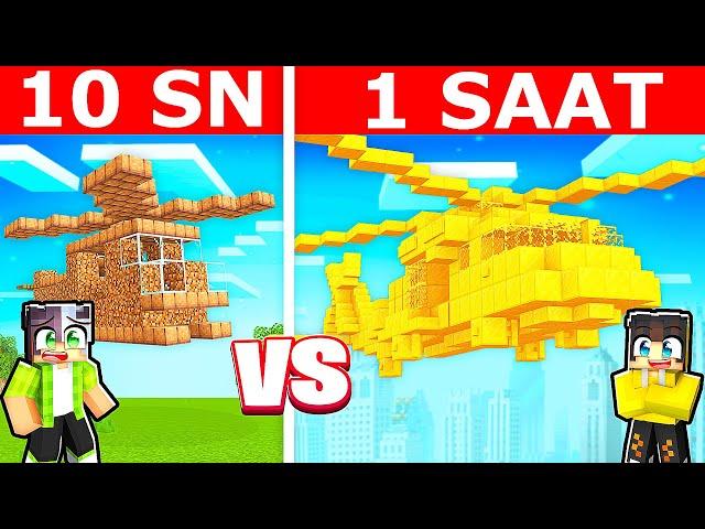 10 SANİYEDE YAPILAN HELİKOPTER VS 1 SAATTE YAPILAN HELİKOPTER YAPI KAPIŞMASI!  | Minecraft