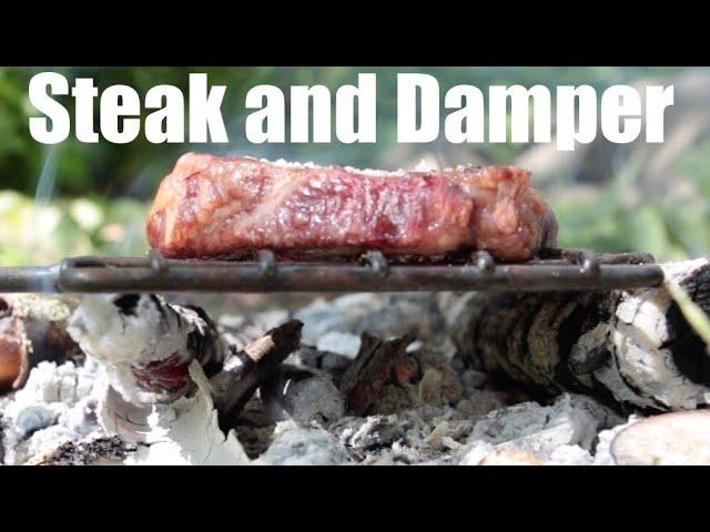 Australian Spiced Steak and Damper.  TJM Metalworks Mini Fire Anchor. Campfire Cooking.