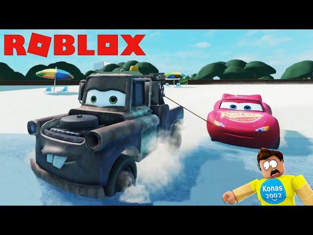 ROBLOX: Mater Tows Lightning McQueen to the Beach! Epic Ramp Jump | Konas2002