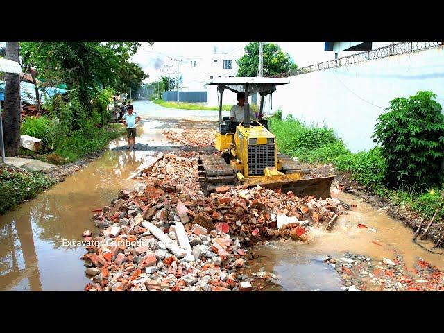 WOW!! Great technique For Road Repairs By Bulldozer Komatsu D20P Bulldozer Pushing Spreading Rock