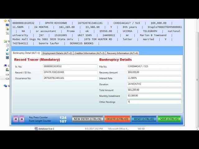 Bankruptcy Offline Data Entry Projects.