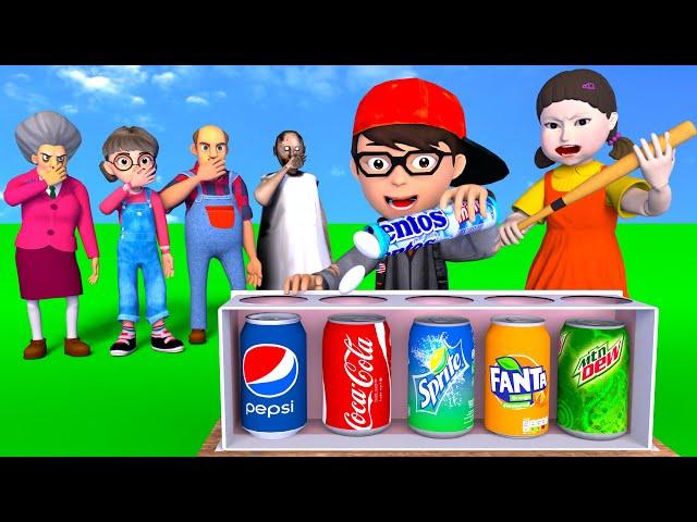 Scary Teacher 3D vs Squid Game Best Coke Experiments Mentos vs Soft Drink 5 Times Challenge