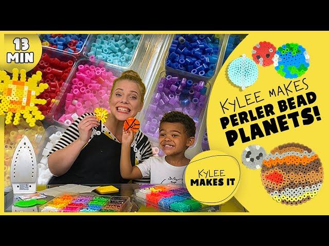 Kylee Makes Perler Bead Planets | DIY Solar System for Kids | Perler Planet Arts and Crafts for Kids