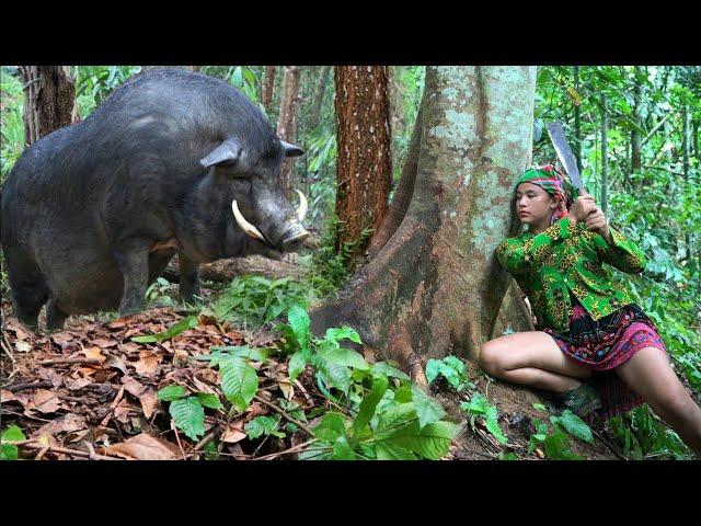 face the enemy, in the jungle, hunting, trapping wild animals, primitive survival - phượng pú