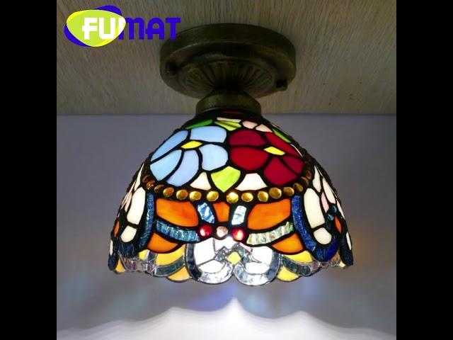 FUMAT Tiffany style stained glass lotus ceiling light for living room warm bedroom dining room decor