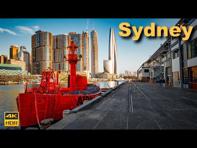 Sydney Australia Walking Tour - Darling Harbour to Pyrmont at Sunset | 4K HDR