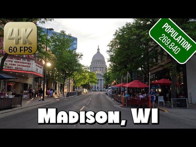 Driving Around Downtown Madison, Wisconsin in 4k Video