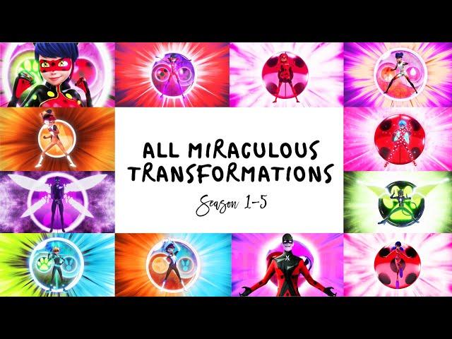 MIRACULOUS |  ALL TRANSFORMATIONS - Season 1 to 5 ️ | Tales of Ladybug and Cat Noir