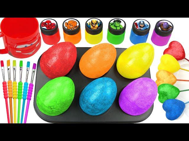 Satisfying Video l How to make Rainbow Super Eggs From Mixing Glitter Slime in Hearts Cutting ASMR