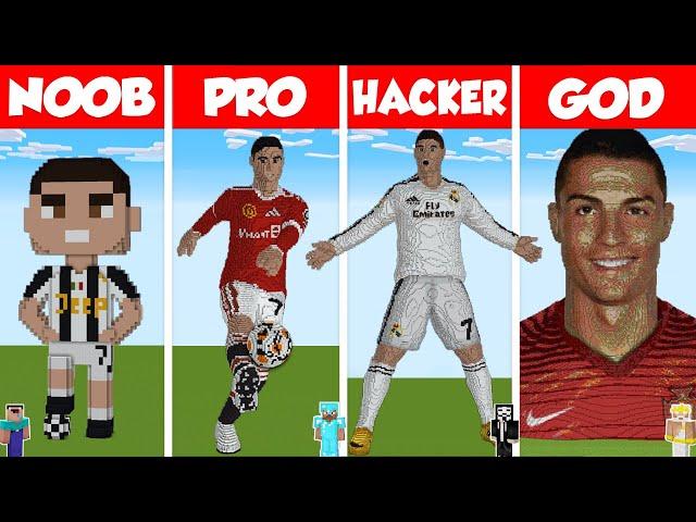 Minecraft CRISTIANO RONALDO STATUE HOUSE BUILD CHALLENGE - NOOB vs PRO vs HACKER vs GOD / Animation