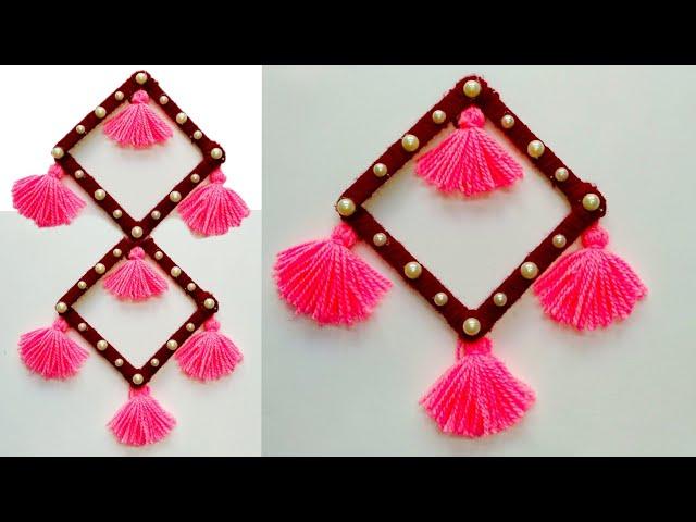 DIY NEW WALL HANGING TORAN IDEA/BEST OUT OF WASTE/ICE CREAM STICKS AND WOOL/NEW DESIGN