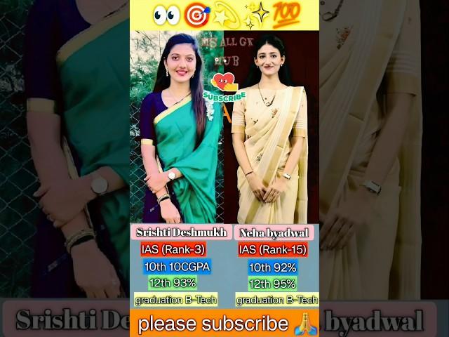 UPSC Toppers srushti jayant deshmukh IAS Neha Byadwal Education qualifications #shorts #viral #ips