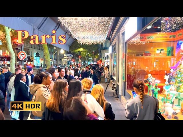 Paris, France  Paris walk 4K HDR   Paris Christmas lightings and decorations, Printemps Haussmann