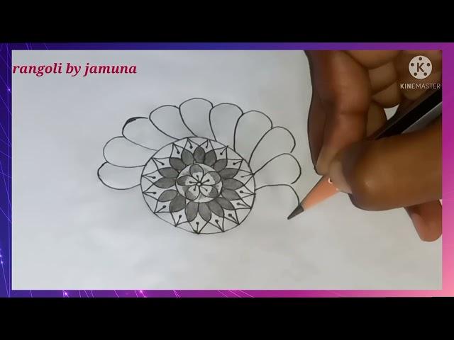 beautiful round flower design/festivals rangoli/simple rangoli by jamuna