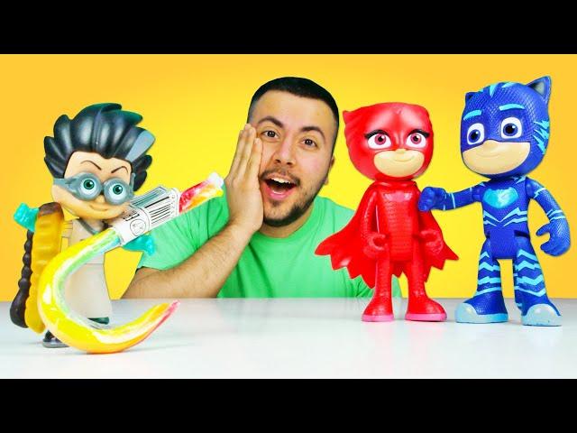 PJ Masks oyuncakları ile seçkin bölümler! Pijamaskeliler şekerleri kurtarıyor! Oyun videoları