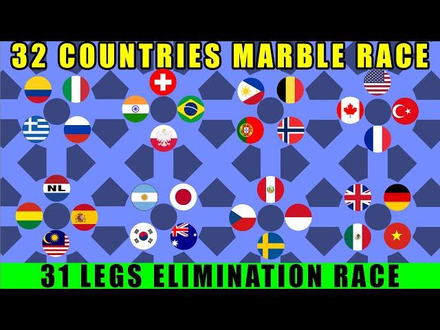 32 Countries Elimination Marble Race with 31 legs / Marble Race King