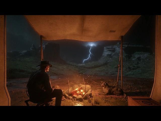 Camping In A Thunderstorm With Arthur And His Dog Companion | RDR2 ASMR