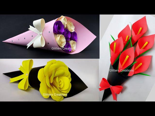 3 DIY Paper Flower BOUQUET/Birthday Gift ideas/Flower Bouquet making at Home