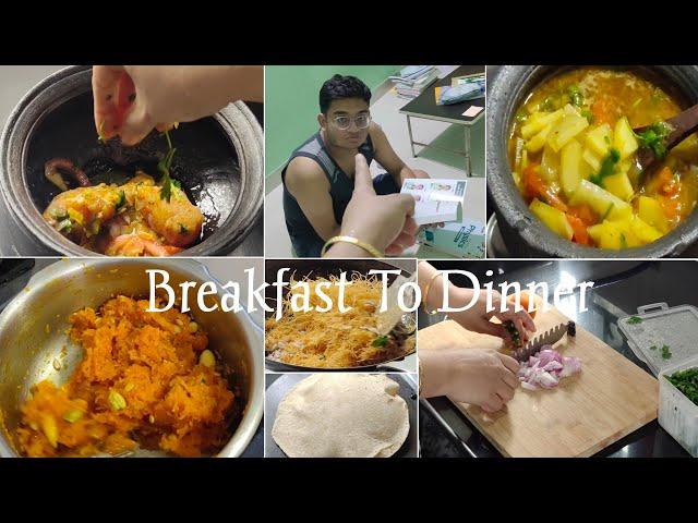 Our breakfast to dinner routine | cooking Gajar ka halva and Kerala style chicken curry