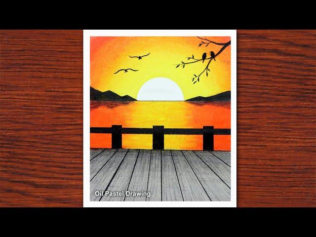 How to draw Sunset Scenery with oil pastels, Oil Pastel Drawing 2021