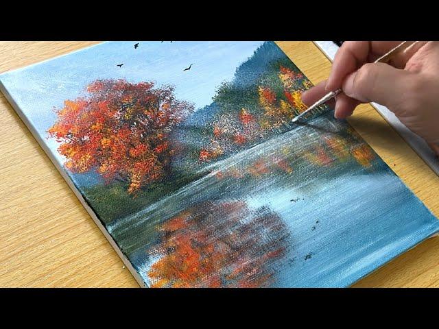 How to Draw a Autumn Lake / Acrylic Painting for Beginners