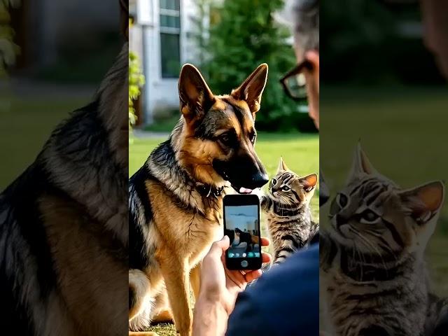 训导员给警汪汪拍张帅气的照片，小猫咪吃醋生气了，#警犬 #德牧 #谁能拒绝一只糖霜小狗 #萌宠出道计划