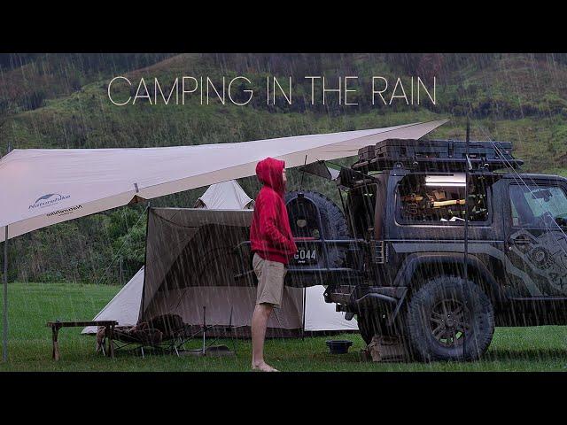 CAR CAMPING in RAIN [ Silent Vlog, Natural Sounds, Jeep Wrangler, ASMR ]