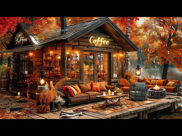 Gentle Jazz Music for Good Mood  Coffee Shop Outdoor in Autumn Forest by the Lakeside Ambience