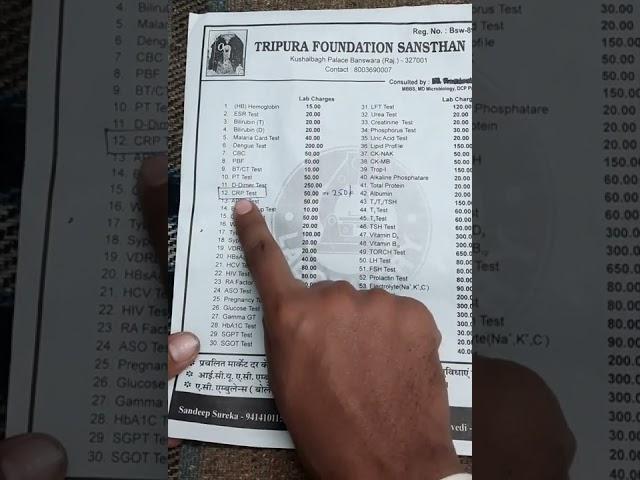 Laboratory Test Price. #foundation #sansthan #Laboratory #Test #Price #CRP #Banswara #Share