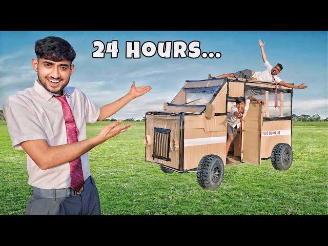 24 hours survival challenge in cardboard bus