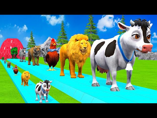 Paint & Animals Cow,Gorilla,Elephant,Lion,Tiger,Dinosaur, Fountain Crossing Transformation Cartoon