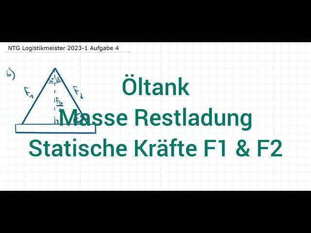 NTG Logistikmeister 2023-1 Frühjahr Aufgabe 4 - Öltank, Masse Restladung, Statische Kräfte F1/F2