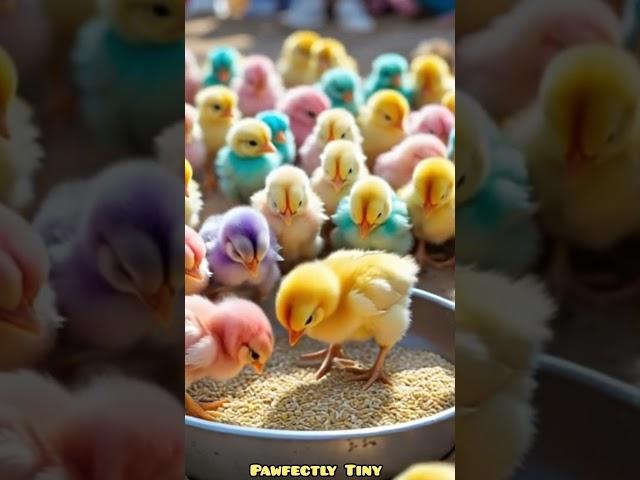 adorable little colourful chicks eating grains #birds #adorablechicks #birdsounds #chicken