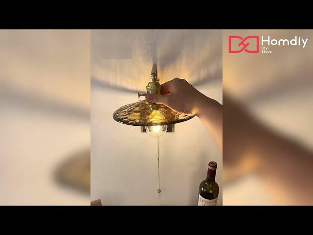 Homdiy Medieval Brown Glass Wood Wall Light