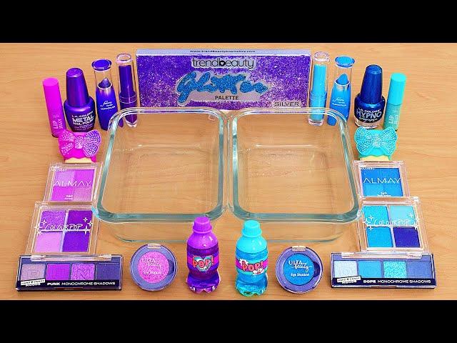 Purple vs Teal - Mixing Makeup Eyeshadow Into Slime ASMR