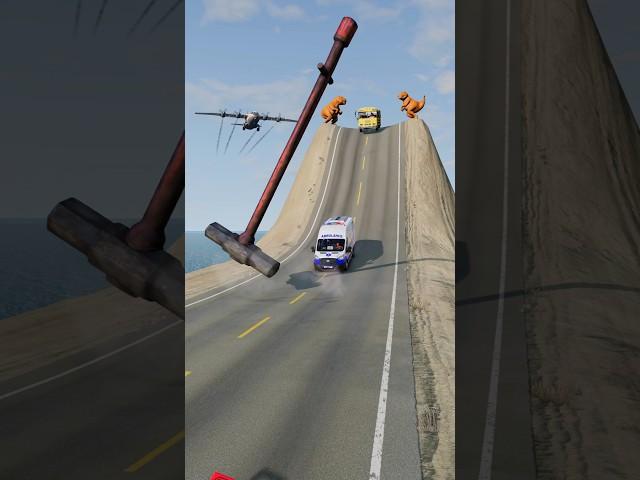 School Bus & Cargo Van vs Giant Rotating Hammer - BeamNG.Drive #shorts #beamngdrive