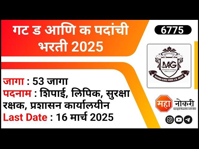 Peon, Clerk, Driver, Security Guard Job Vacancy | Matoshree Global School Bharti | Private Jobs