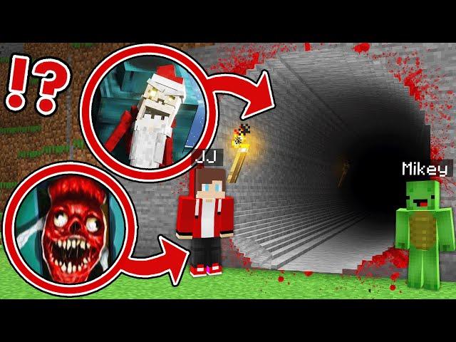 Mikey and JJ Found Longest Scary Santa Dweller & Bridge Worm Tunnel at Night in Minecraft Maizen