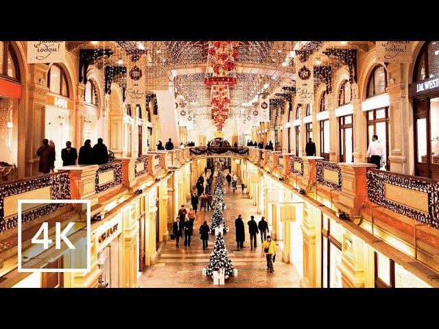 【4K】Walking in Moscow, GUM shopping center, Moscow (Sounds of the city) in the shopping center