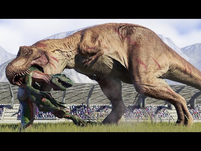 TYRANNOSAURUS REX vs LARGE HERBIVORE & CARNIVORE IN CALIFORNIA - Jurassic World Evolution 2