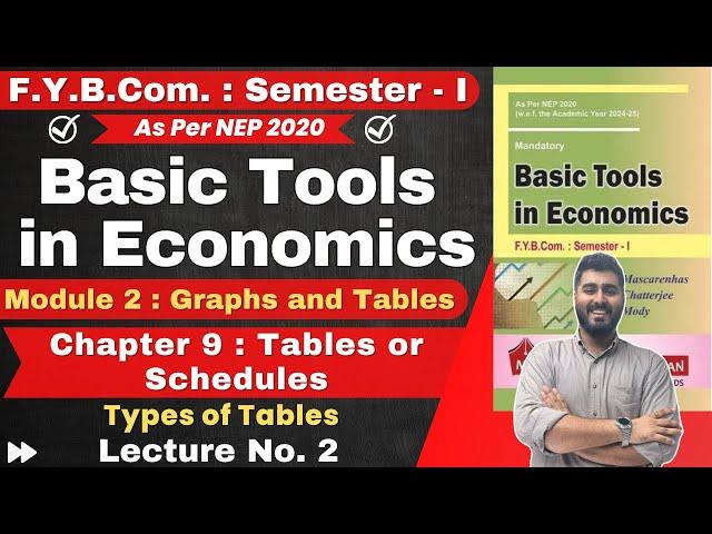 Basic Tools in Economics | F.Y.B.Com. : Semester - 1 | Chapter 9 Tables or Schedules | Lecture 1