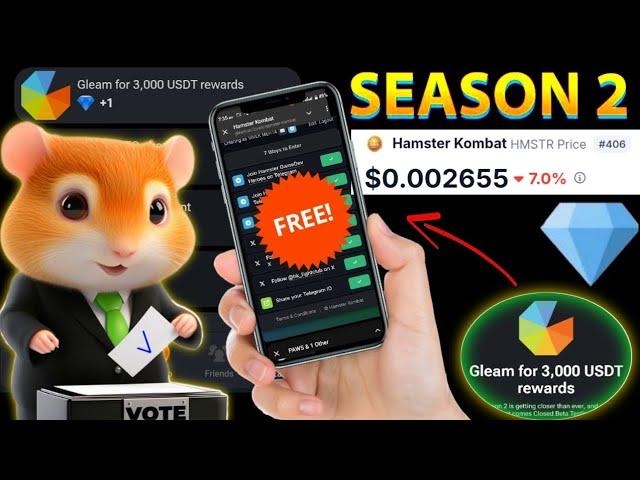 Gleam for 3,000 USDT rewards Task completed  || Hamster Kombat Season 2  Airdop update #video