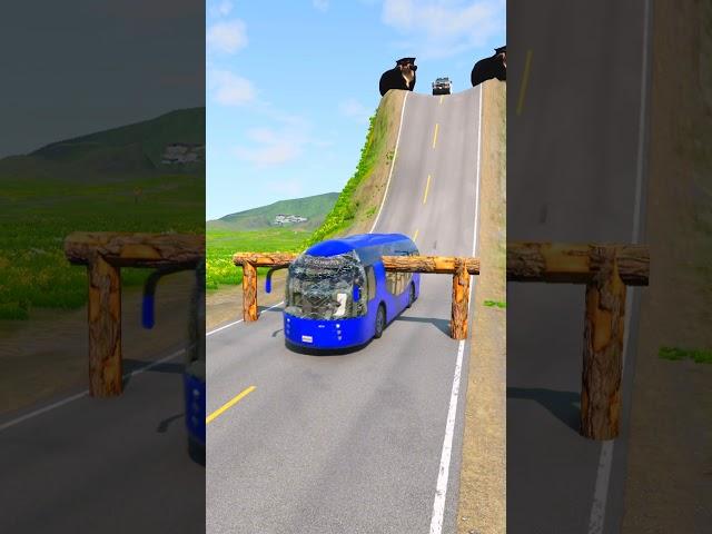 Buses & Fuel Trucks vs Log Trap - BeamNG.Drive #beamngdrive #beamdrive #bus #truck #shorts