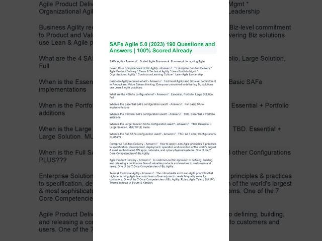 SAFe Agile 5 0 2023 190 Questions and Answers  100% Scored Already