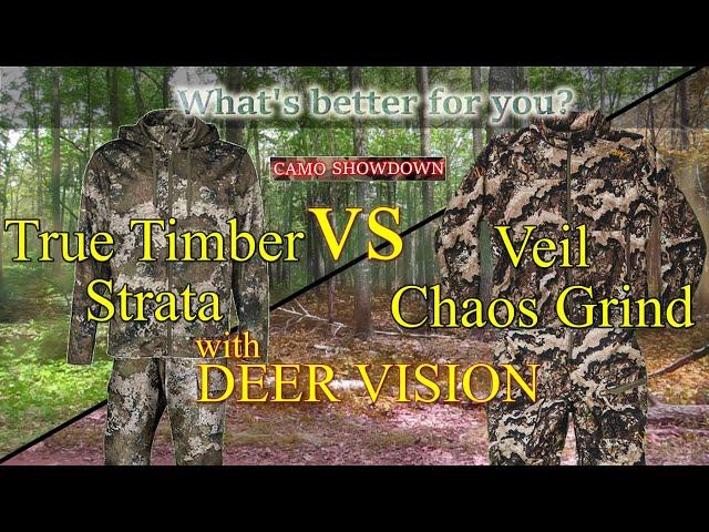 True Timber Strata Vs Veil Chaos Grind. Compare hunting camo w simulated deer vision.