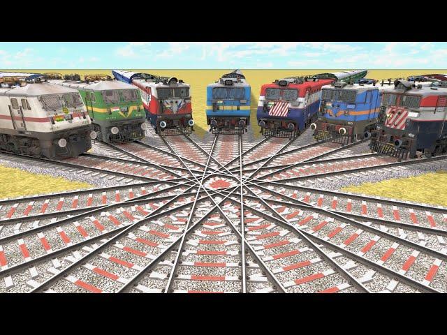 14 LINE BRANCHED DIAMOND RAILROAD CROSSING ON BUMPY TRACKS||Indian Railways Train Simulator