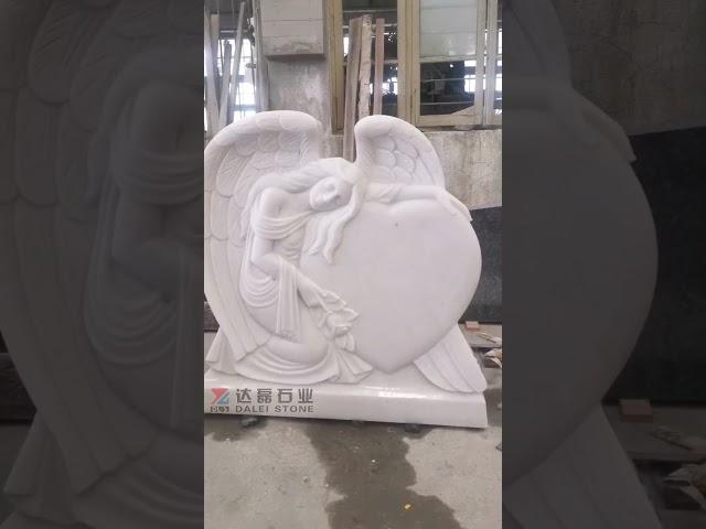 Carved Angel Heart Monument White Marble Headstone America Style